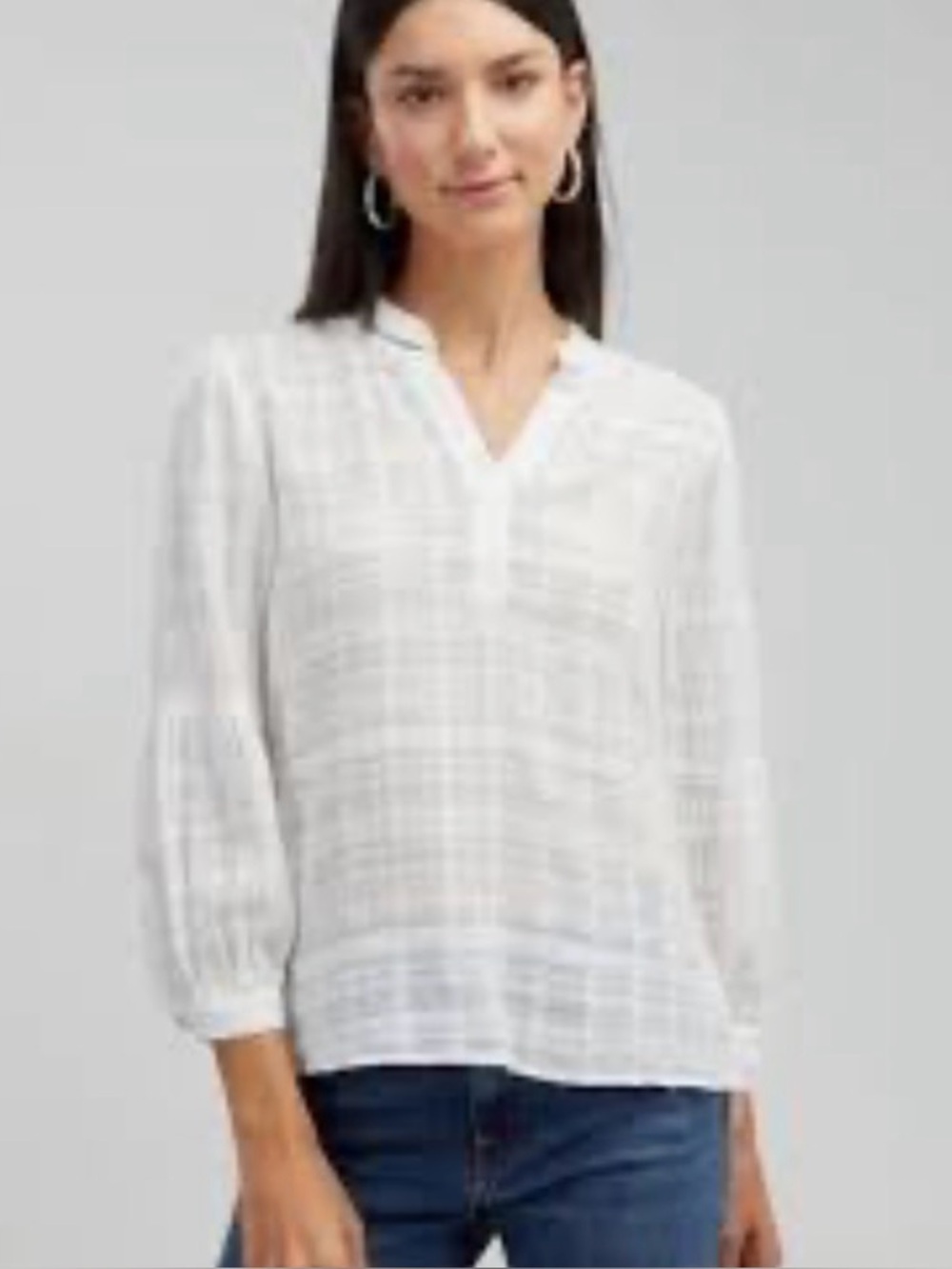 New! Old Navy Solid White Check Textured V-Neck Blouse 100% Cotton Large NWT